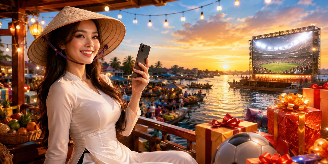 Cô gái đội nón lá tại vùng Mekong nhận thưởng đăng ký trên điện thoại